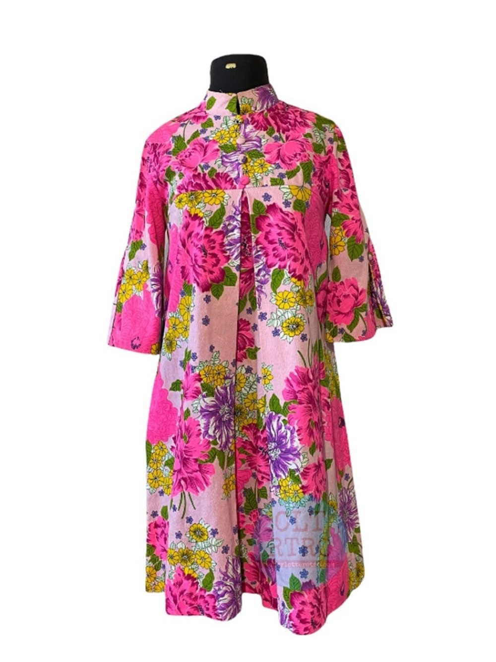 60s Mod Floral Trapeze Dress w Pocket